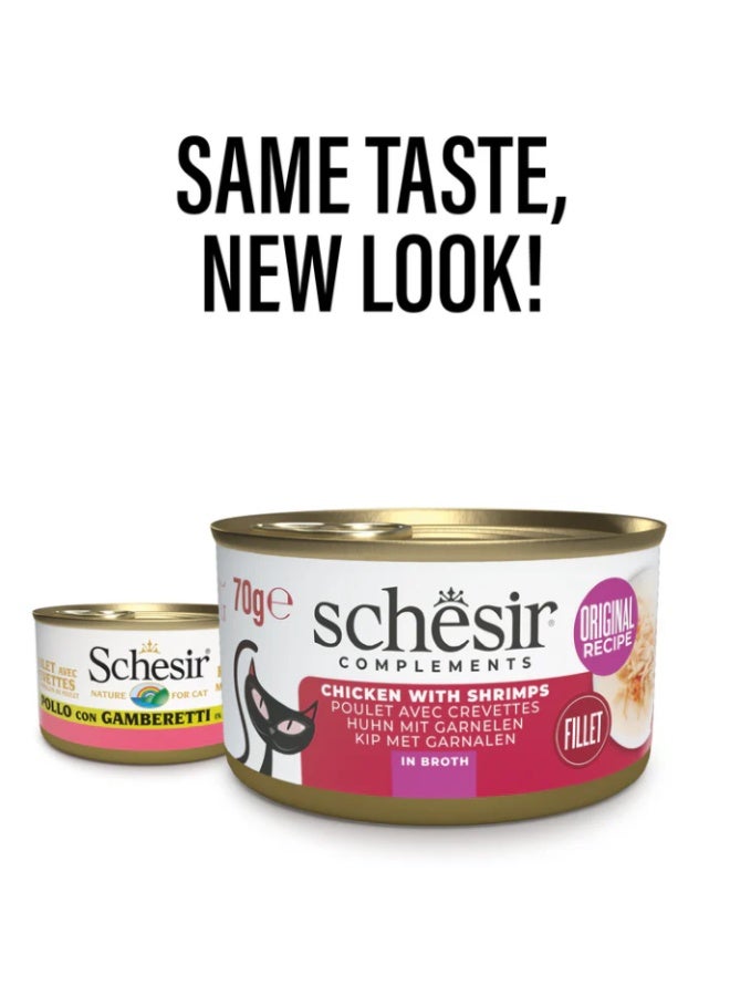 Schesir Original Complements – Chicken with Shrimps in Broth – Natural Fillet Wet Cat Food – 4 × 70 g - Image 3